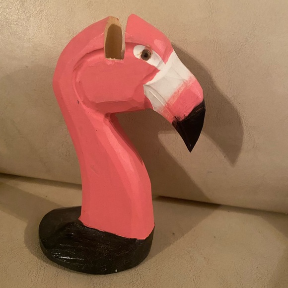 Pink Flamingo Bird Eyeglass Holder Wood Sculpture - Picture 3 of 3